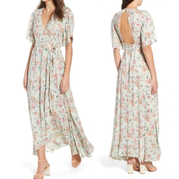 RAGA Secret Escape Floral Print Faux Wrap Maxi Dress Boho Cottagecore Fall Sz M - Picture 1 of 12